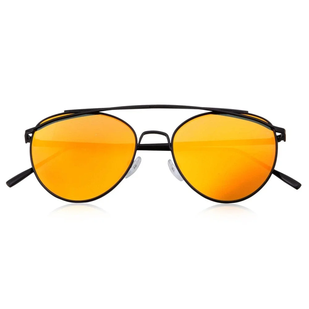 Sunglasses Women OS Black Brand New Madden NYC Aviator Double Bridge Orange Lens